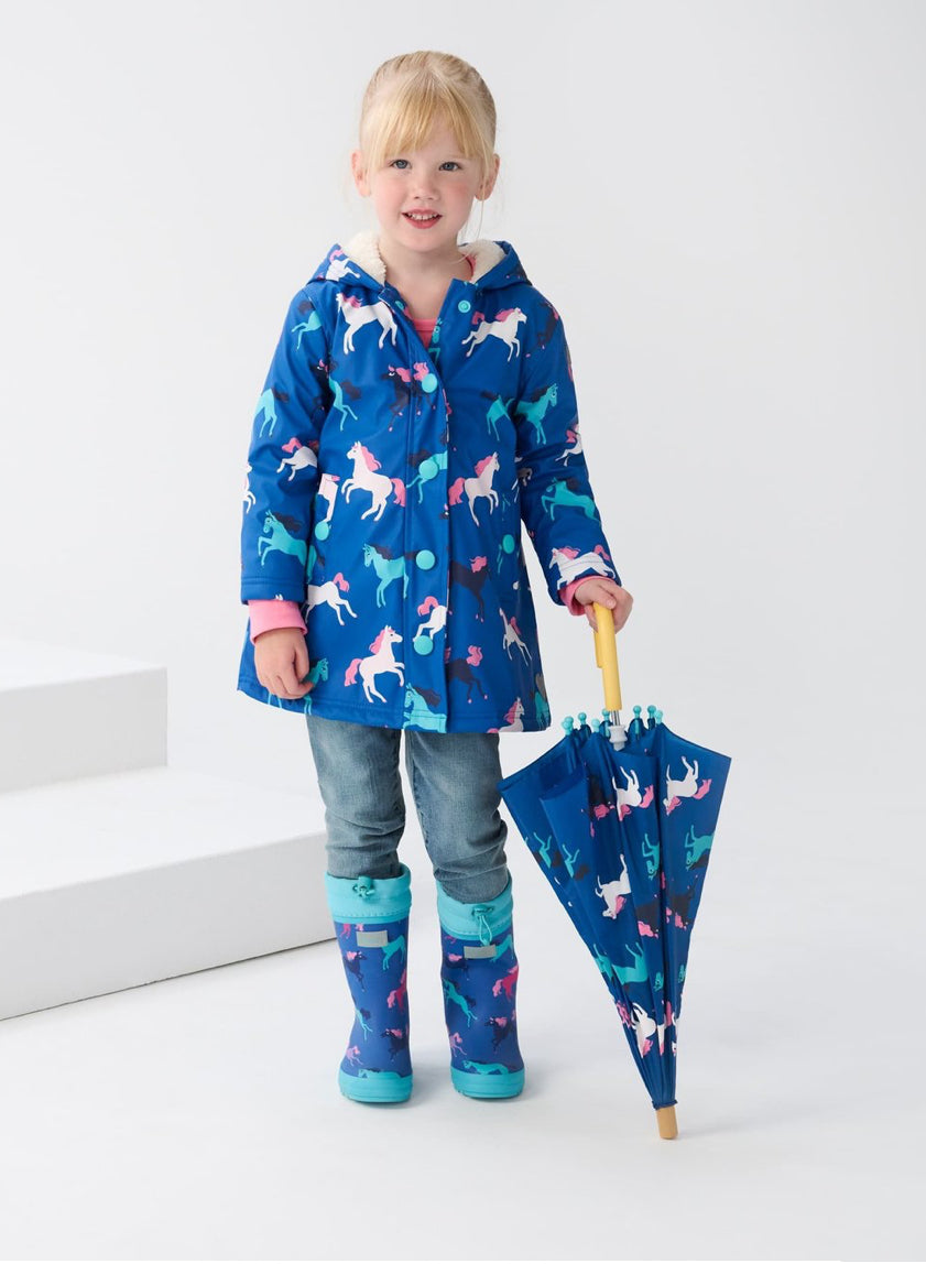 Hatley Prancing Horses Colour Changing Sherpa Lined Splash Jacket