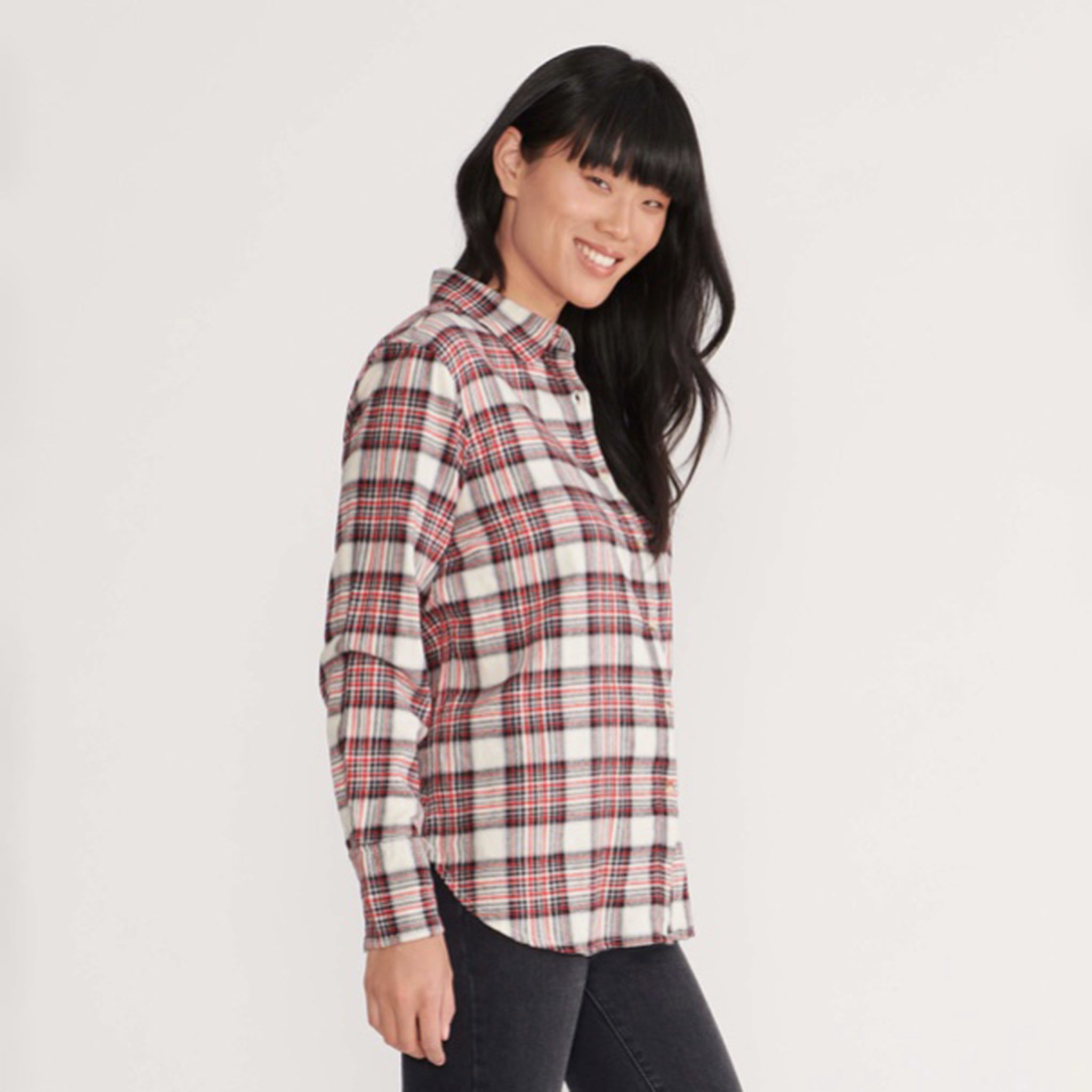 Little Blue House Cream Plaid Women's Heritage Flannel Shirt