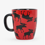 Little Blue House Moose on red curve ceramic mug