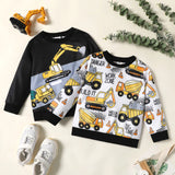 PatPat Toddler/Boy Vehicle Excavator Print Pullover Sweatshirt