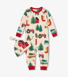 Little Blue House Christmas Tree Farm Baby Coverall & Hat