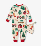 Little Blue House Christmas Tree Farm Baby Coverall & Hat