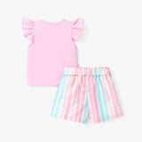 PatPat 2pcs Toddler Girl Sweet Tee and Stripe Belted Shorts