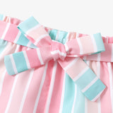 PatPat 2pcs Toddler Girl Sweet Tee and Stripe Belted Shorts