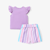 PatPat 2pcs Toddler Girl Sweet Tee and Stripe Belted Shorts