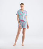 Little Blue House Women's Turquoise Batik Flowers Short Pajama Set In A Bag