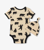 Little Blue House Grey Baby Bear Bodysuit With Hat