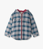 Hatley Boys Charcoal and Maroon Plaid Lined Hooded Jacket