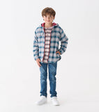 Hatley Boys Charcoal and Maroon Plaid Lined Hooded Jacket