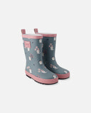 Deux Par Deux Rain Boots In Natural Rubber Cat Print