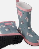 Deux Par Deux Rain Boots In Natural Rubber Cat Print