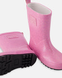 Deux Par Deux Rain Boots In Natural Rubber Pink Glitter