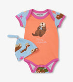 Little Blue House Baby Girls Happy Otters Bodysuit & Hat