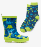 Hatley Real Dinos Shiny Rain Boots & Matching Socks