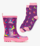 Hatley pretty Pegasus shiny Rain Boots & Matching Socks