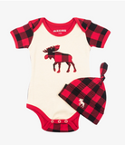 Little Blue House Plaid Moose Baby Bodysuit & Hat