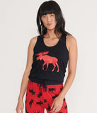 Little Blue House Moose on Red Women's Pajama Tank