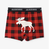 Little Blue House Moose On Plaid Boy's Boxers Briefs