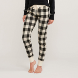 Little blue house Cream Plaid Women's Sleep Leggings