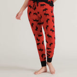 Little Blue House Moose on Red Women's Sleep Leggings