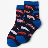 Little Blue House Nautical Whale Blue Kids Crew Socks