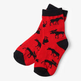 Little Blue House Moose On Red Kids Crew Socks
