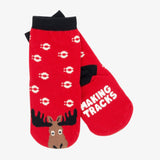 Little Blue House Moose on Red Kids Animal Face Socks