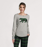 Little Blue House Forest Green Plaid Bear Women’s Stretch Jersey Top