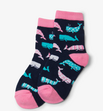 Little Blue House Nautical Whale Pink Kids Crew Socks