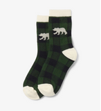 Little Blue House Forest Green Plaid Kids Crew Socks