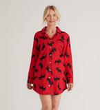 Little Blue House Moose on Red Women’s Flannel Nightdress