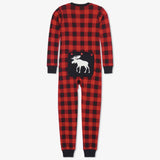 Little Blue House Moose on Plaid Kids Union Suit