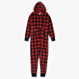 Little Blue House Buffalo Plaid Adult Hooded Fleece Jumpsuit