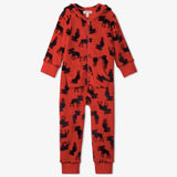 Little Blue House Moose on Red Kids Hooded Fleece Jumpsuit